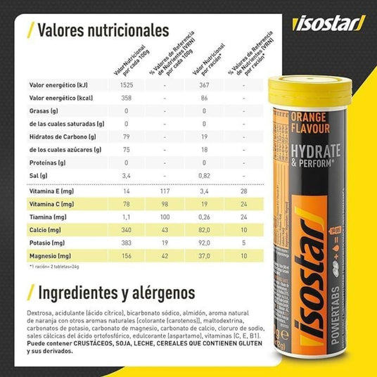 Pastillas Hidratantes Isostar con Electrolitos Naranja 10 Tabletas - Hidratación y energía 2
