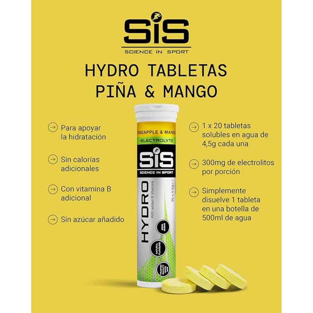 abletas Efervescentes SIS GO Hydro Piña Mango 20 Tabletas - Sin Calorías Imagen 3