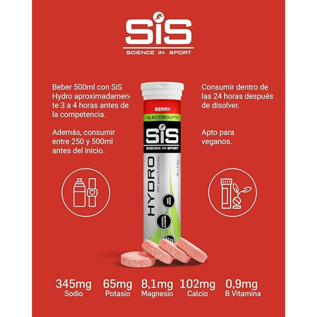 uplemento Hidratación SIS GO Hydro Sabor Berry 20 Piezas - Electrolitos Veganos Imagen 3