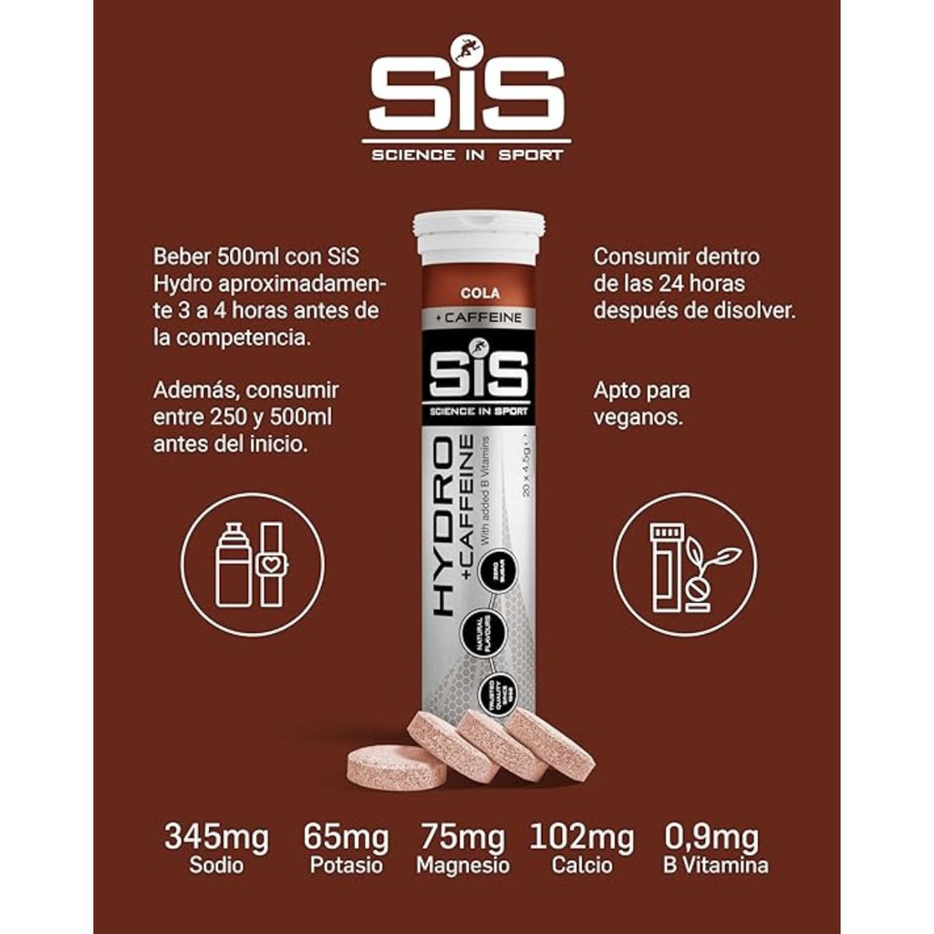 Suplemento Deportivo SIS Hydro Cafeína Sabor Cola Efervescente - Hidratación Energética Imagen 2