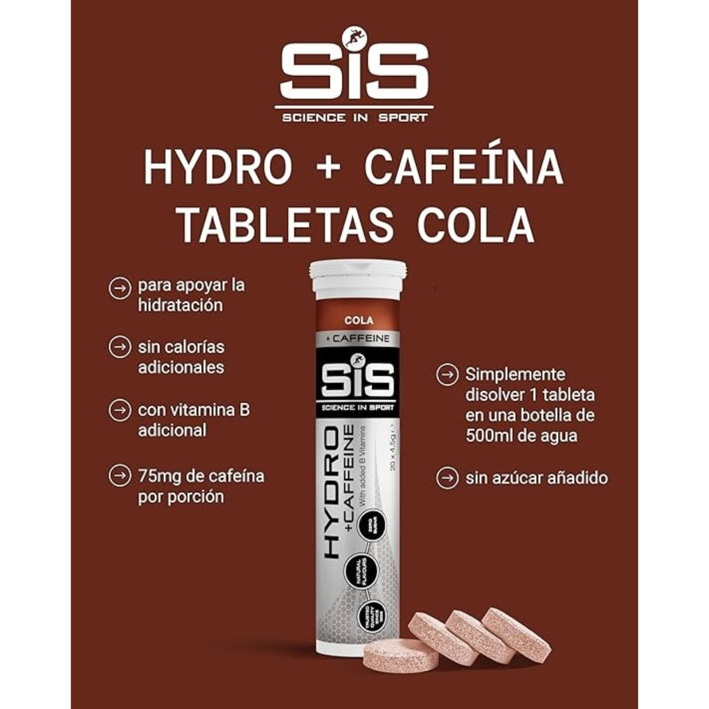 Tabletas Efervescentes SIS GO Hydro Cafeína Cola 20 Tabletas - 75mg Cafeína Imagen 3