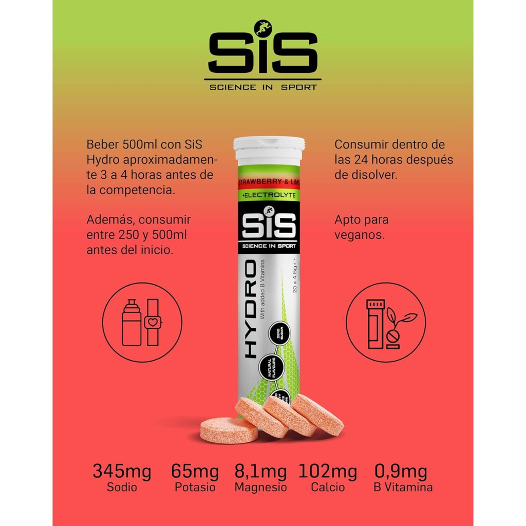 Suplemento Hidratación SIS GO Hydro Sabor Limonada Fresa 20 Piezas - Electrolitos Veganos Imagen 3