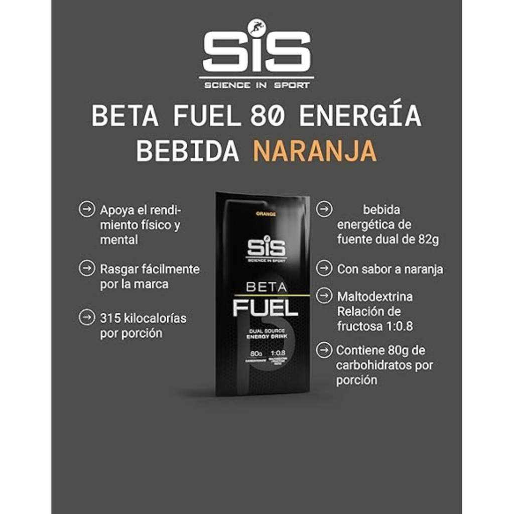 Suplemento SIS Beta Fuel Sabor Naranja 80g - Energía Optimizada Imagen 2