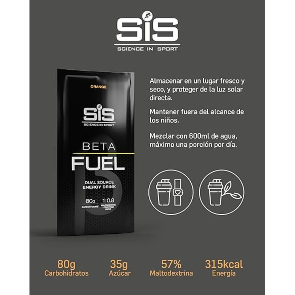 Polvo Energético SIS Beta Fuel Naranja 80gr - Resistencia Deportiva Imagen 3