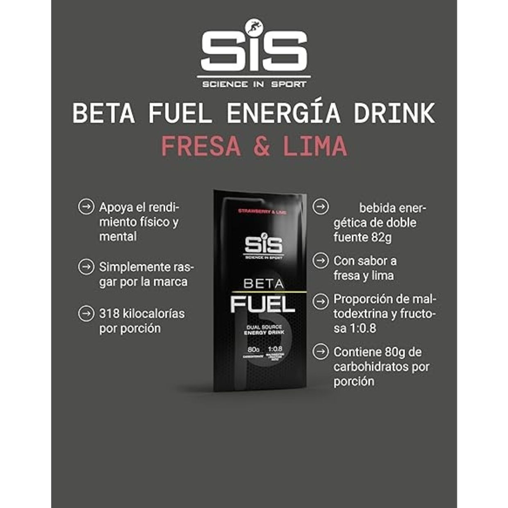 Polvo Energético SIS Beta Fuel Lima-Fresa 80gr - Nutrición Deportiva Vegana Imagen 3