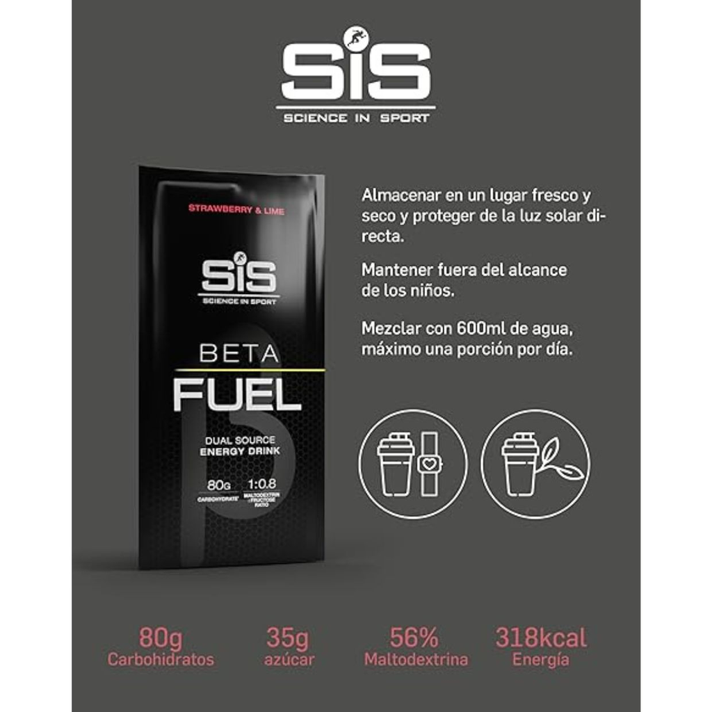 Suplemento Deportivo SIS Beta Fuel Lima-Fresa 80gr - Energía Isotónica Imagen 2