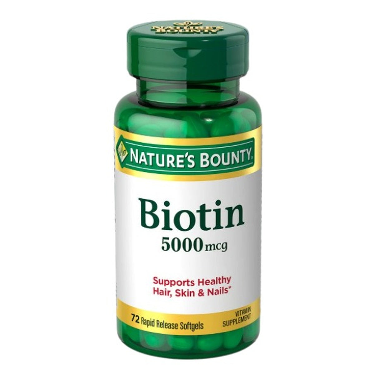 Cápsulas Nature's Bounty Biotina 5000mcg 72 unidades - Cabello fuerte y saludable 1
