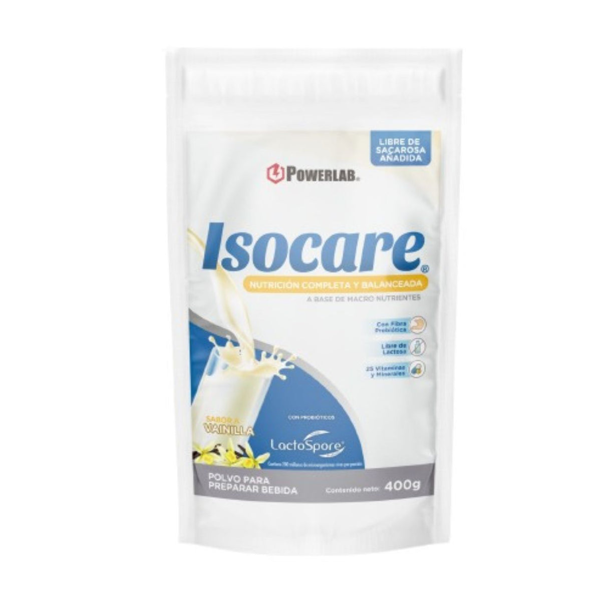 Suplemento en Polvo Powerlab Isocare Sin Azúcar Vainilla 400g - Energía deportiva