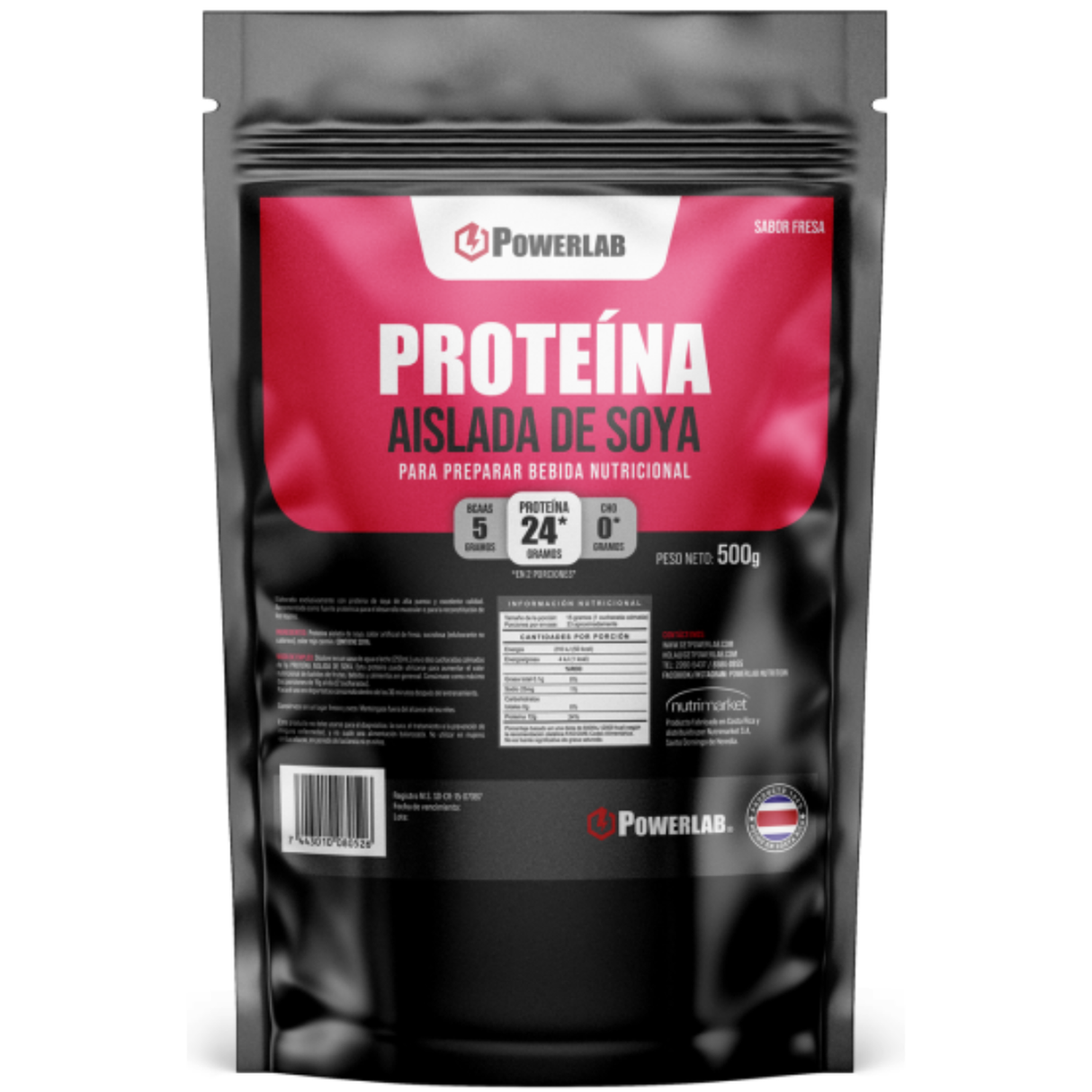 Powerlab Proteína de Soya Fresa 500g – Energía y Recuperación imagen 1