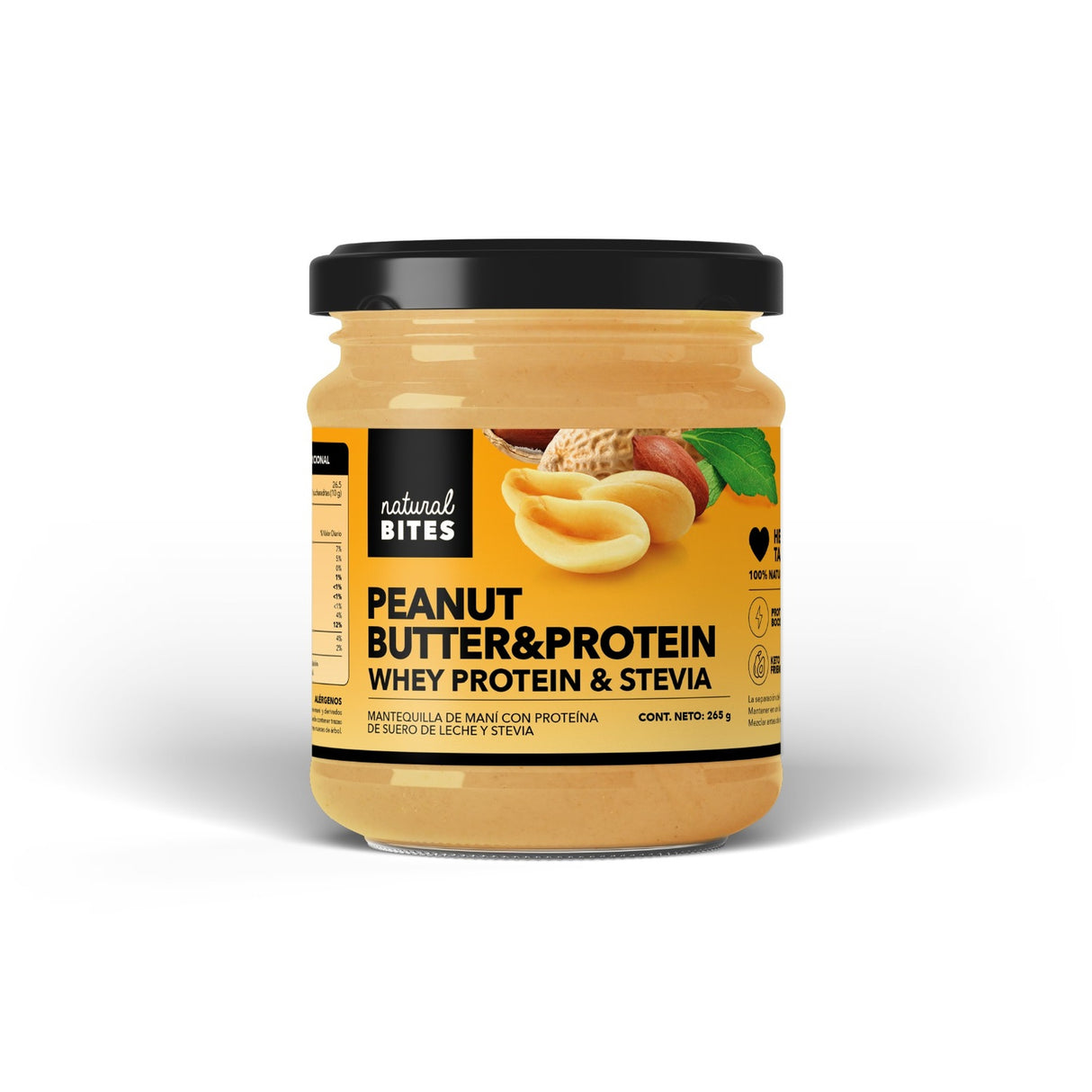 Mantequilla de maní, Natural Bites, con Whey Protein + Stevia, 265g, Energizante 1