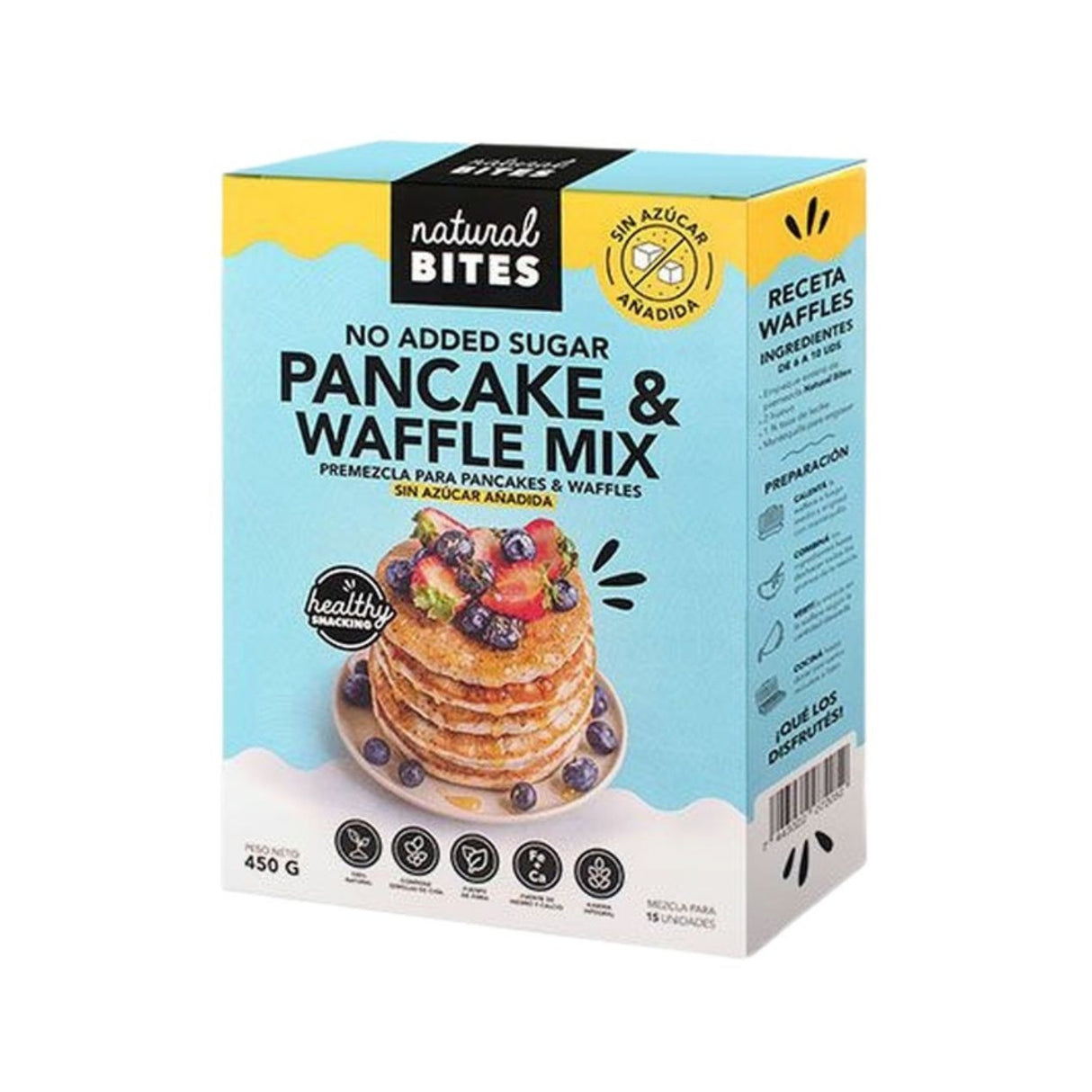 Pancakes & Waffles Mix, Natural Bites, Sin Azucar, 450g, Energia Duradera 1