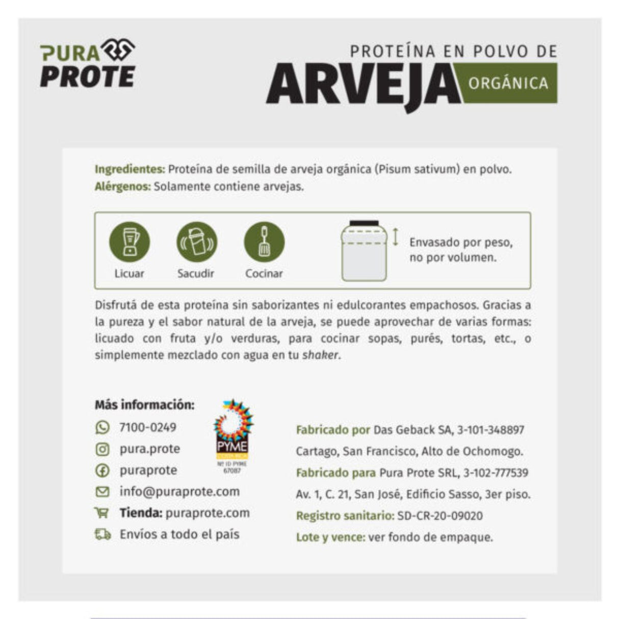 Proteína Vegetal Pura Prote Arveja Orgánica 1815g - Proteína Completa Vegana Fácil Digestión 3