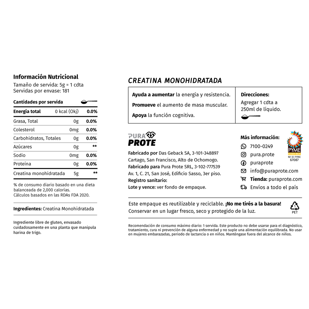 Creatina Pura Prote Limpia 454g - Máxima Energía Imagen 3