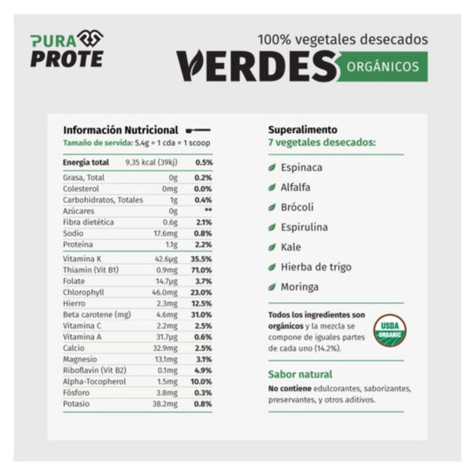 Suplemento Verdes Orgánicos Pura Prote Natural 300g - Nutrición y Antioxidantes 3