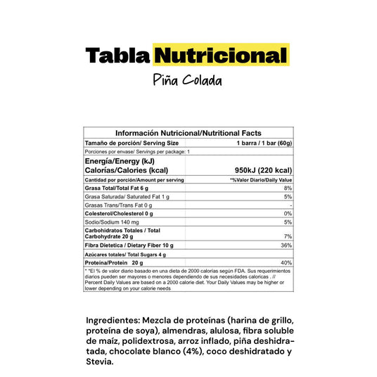 Barrita de Proteína Gricket House Piña Colada 60g - Con Polvo de Grillo 4