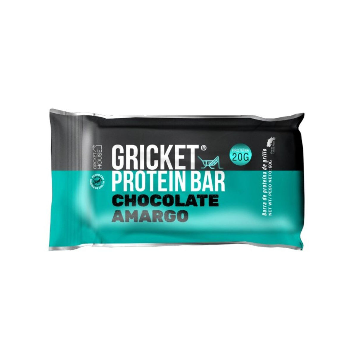 Barrita de Proteína Gricket House Chocolate Amargo 60g - Nutrición Deportiva 1