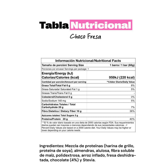 Barrita de proteína de grillo sabor choco fresa Mix - Energía deportiva 1