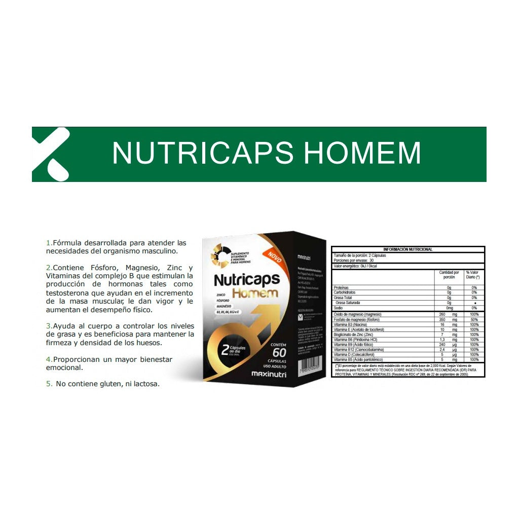 Vitaminas Maxinutri Nutricaps Homem 60 Cápsulas - Energía Masculina Imagen 2