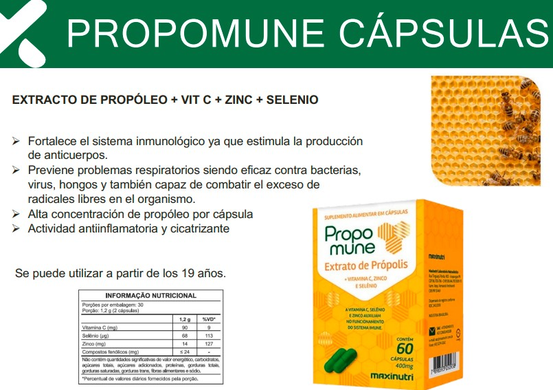 Suplemento Maxinutri Propomune 60 Cápsulas - Propóleo Vitamina C Zinc Imagen 2