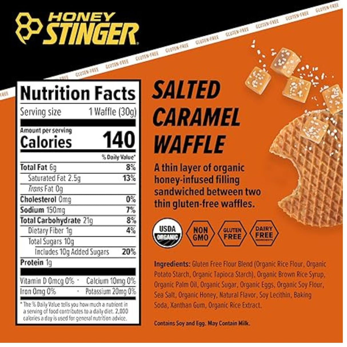 Galleta Energética Honey Stinger Waffle Caramelo Salado 30g - Nutrición Orgánica Sin Gluten Fácil Digestión 4