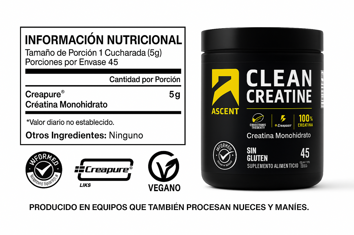 Creatina Ascent Sin Sabor 225g - Fuerza Muscular Creapure 3
