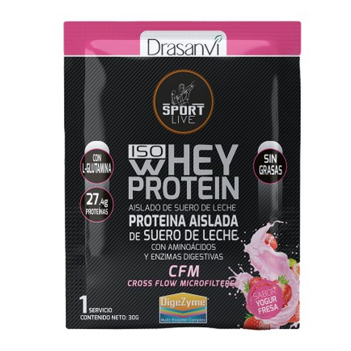 Proteínas Drasanvi Aislado Yogur Fresa 12 Sobres - Recuperación Muscular Imagen 1