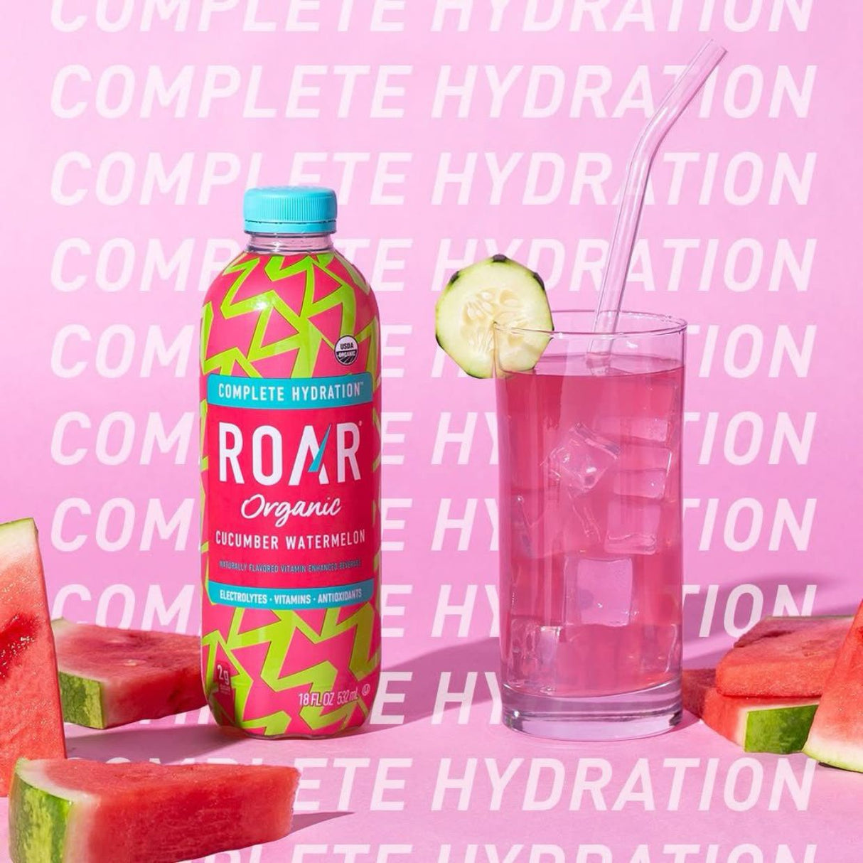 Bebida Hidratante Roar Organic Con Vitaminas Sandía Pepino 600ml - Energía deportiva 2