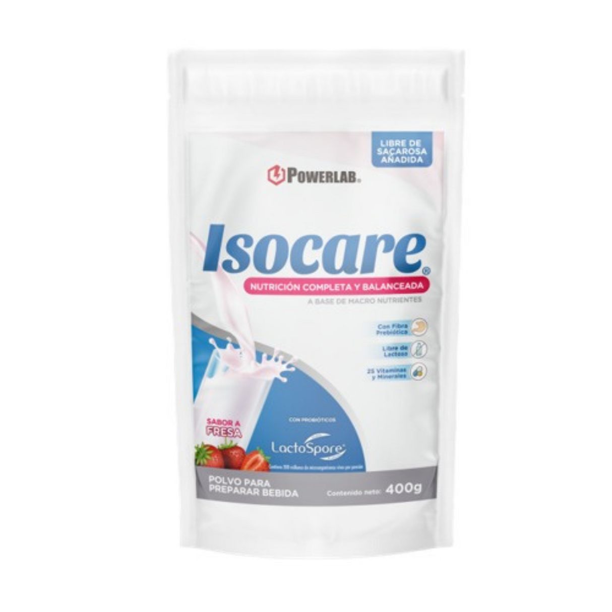 Suplemento en Polvo Powerlab Isocare Sin Azúcar Fresa 400g - Energía deportiva