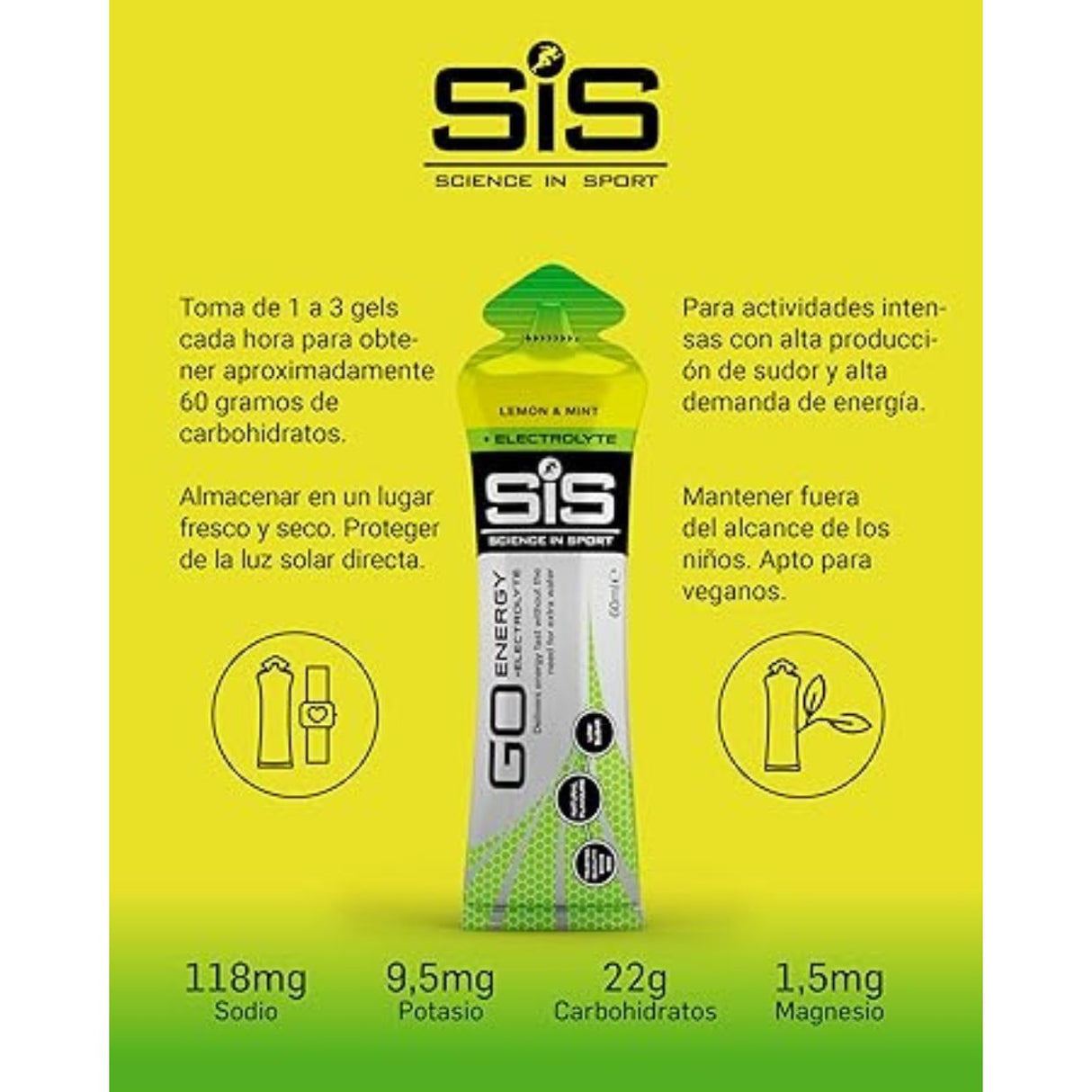 Gel Energético SIS GO Isotónica Limón Menta 60ml - Con Electrolitos 2