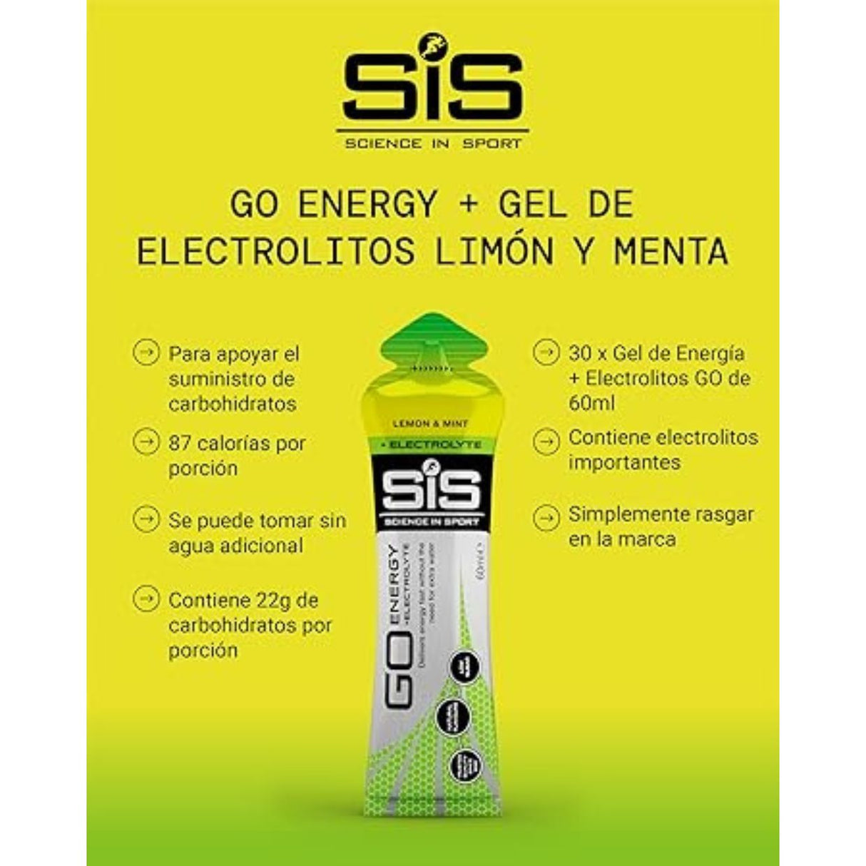 Gel Energético SIS GO Isotónica Limón Menta 60ml - Con Electrolitos 3
