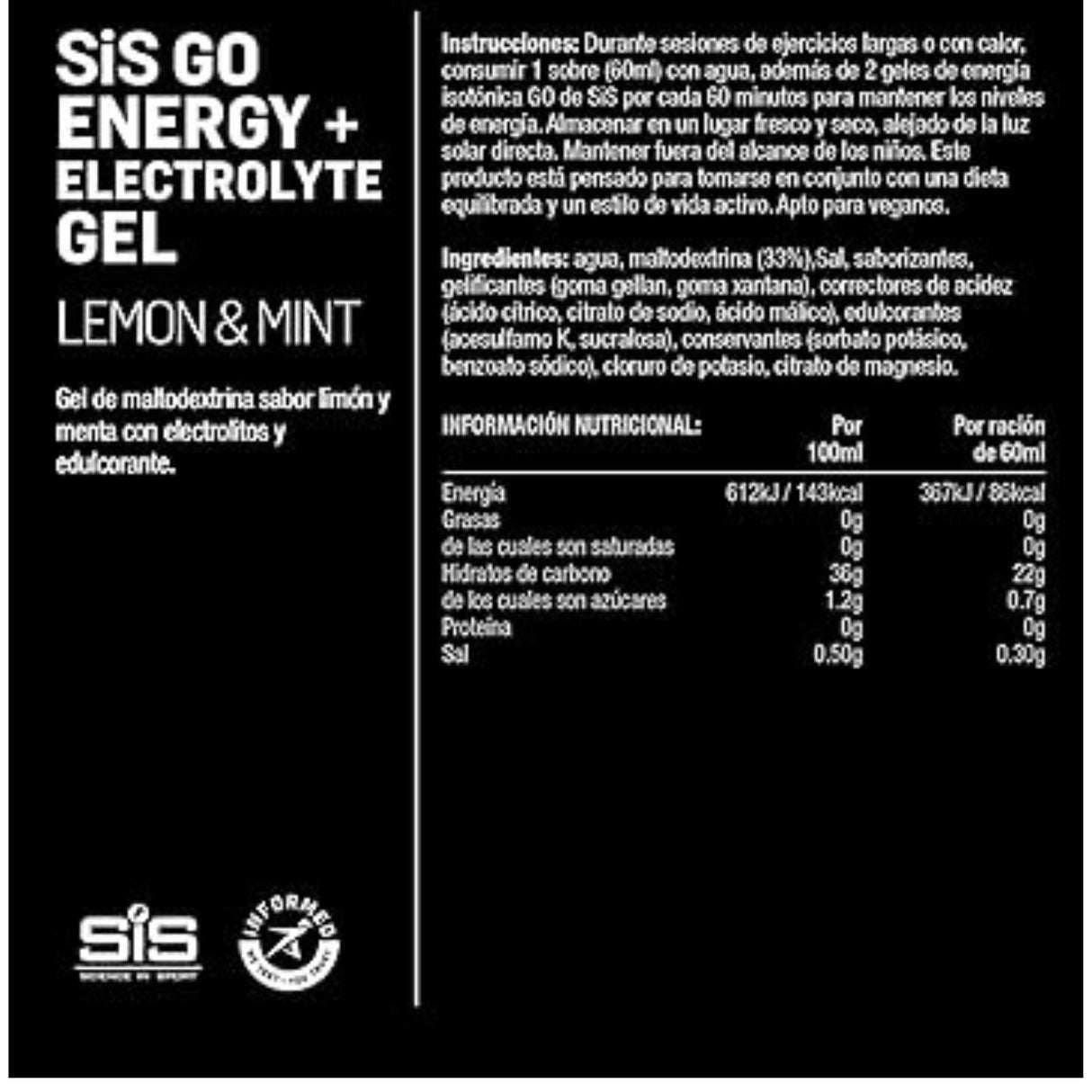Gel Energético SIS GO Isotónica Limón Menta 60ml - Con Electrolitos 4