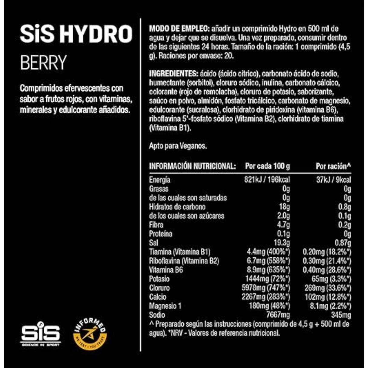 Pastillas Hidratantes SIS GO Hydro con Electrolitos Mora 20 Tabletas - Hidratación y energía 5