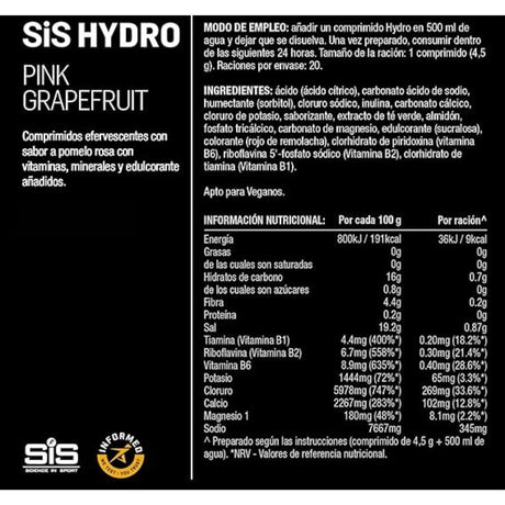 Pastillas Hidratantes SIS GO Hydro con Electrolitos Toronja 20 Tabletas - Hidratación y energía 6