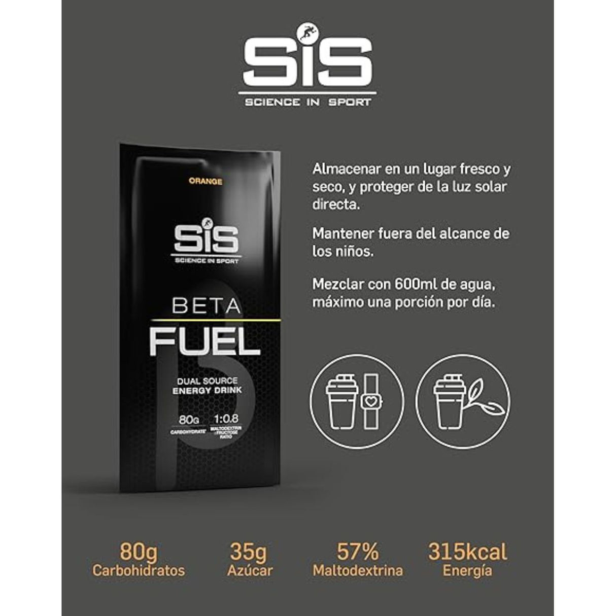 Bebida Energética SIS en Polvo Beta Fuel Naranja 80gr - Energía deportiva 1