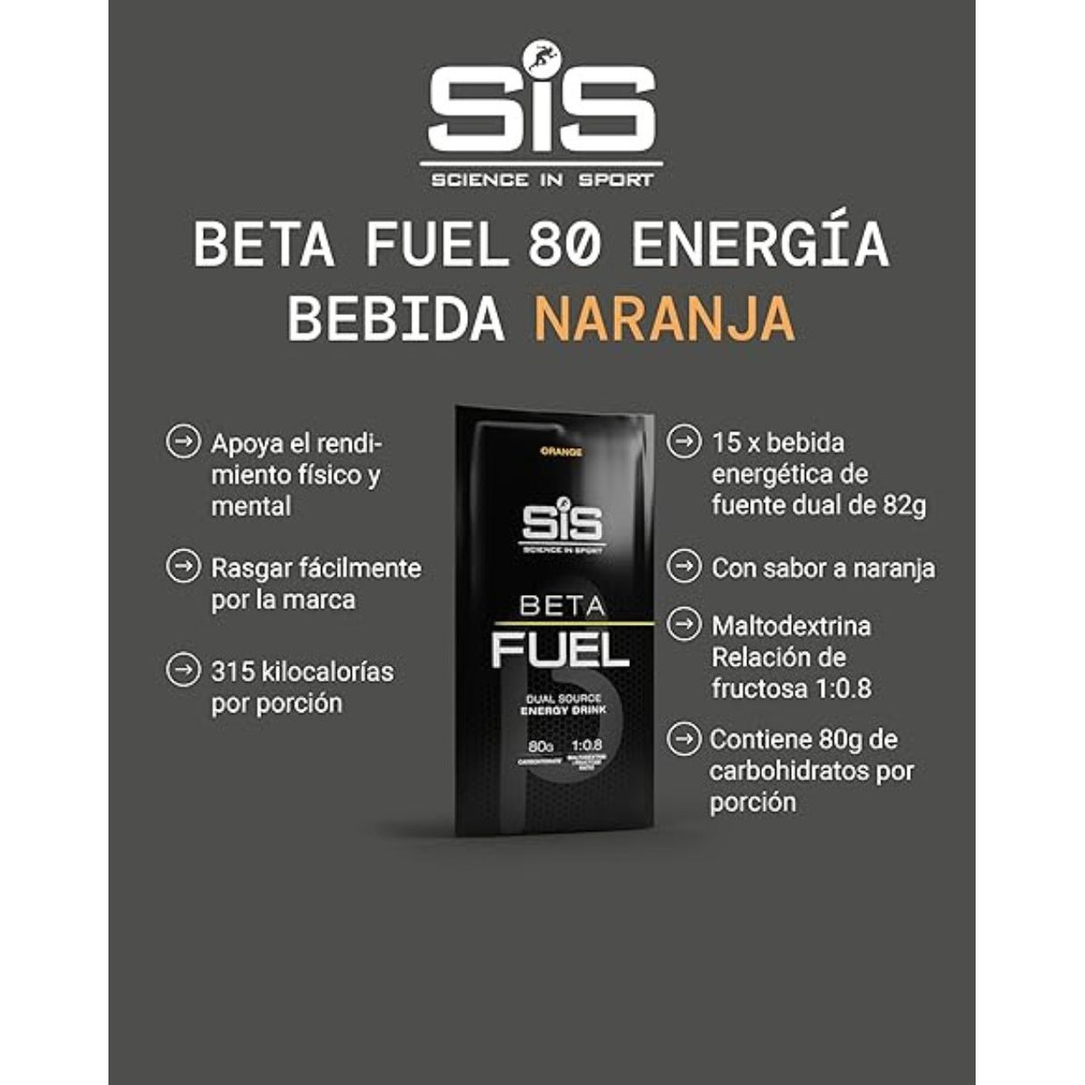Bebida Energética SIS en Polvo Beta Fuel Naranja 80gr - Energía deportiva 2
