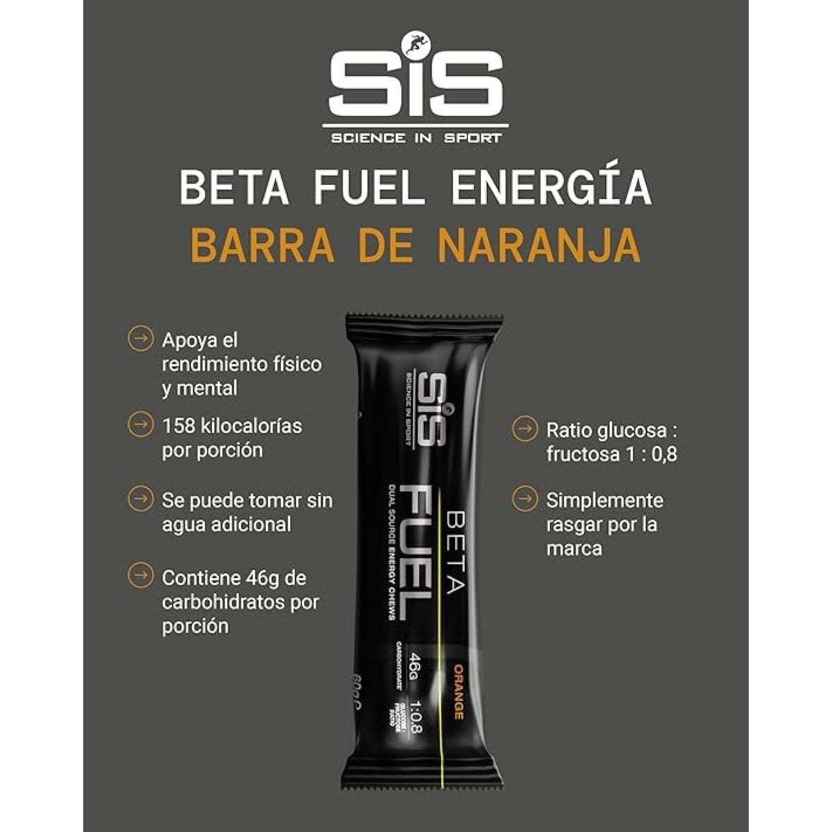 Barra Energética SIS Naranja 60g - Combustible Beta Deportivo 5