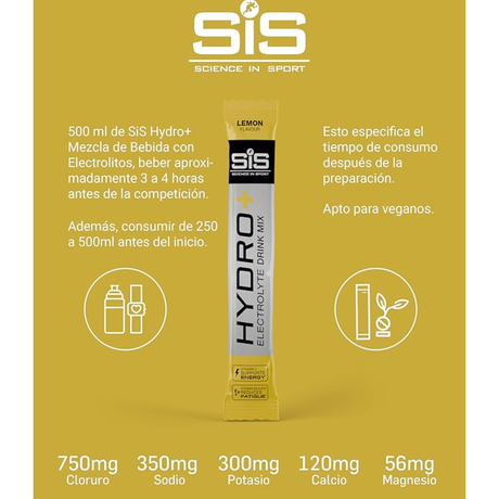 [imagen 3] Sobre monodosis 4,1g HYDRO+ Limón – Formato de bolsillo ideal para hidratarse durante el ciclismo o running.