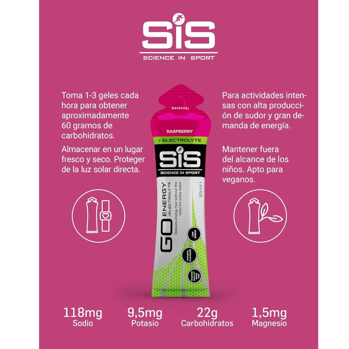 Gel GO Energético SIS Isotónica + Electrolitos Frambuesa 60ml - Hidratación y energía 1