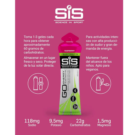 Gel GO Energético SIS Isotónica + Electrolitos Frambuesa 60ml - Hidratación y energía 1