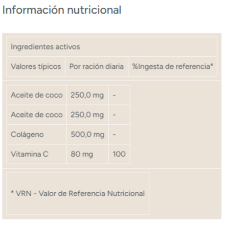 Ingredientes de Myvitamins Coco y Colágeno destacando 80mg de vitamina C pura [imagen 4]