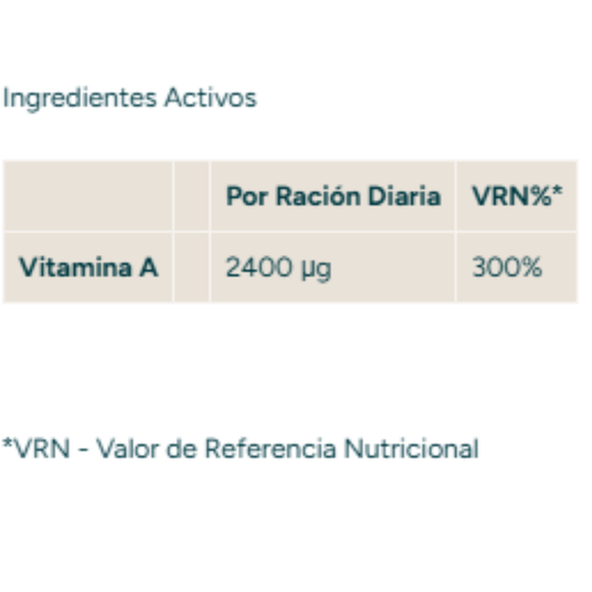 Información nutricional Retinol Myprotein – Detalle de ingredientes y porcentaje de valor de referencia nutricional [imagen 3]