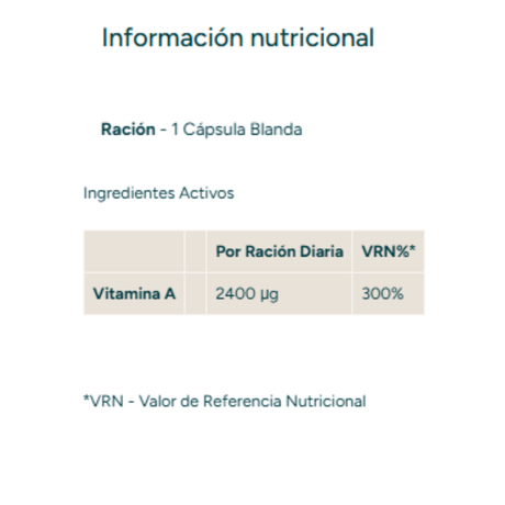 Tabla nutricional Myprotein Retinol 90 cápsulas – 2400 microgramos de Vitamina A por ración diaria [imagen 2]
