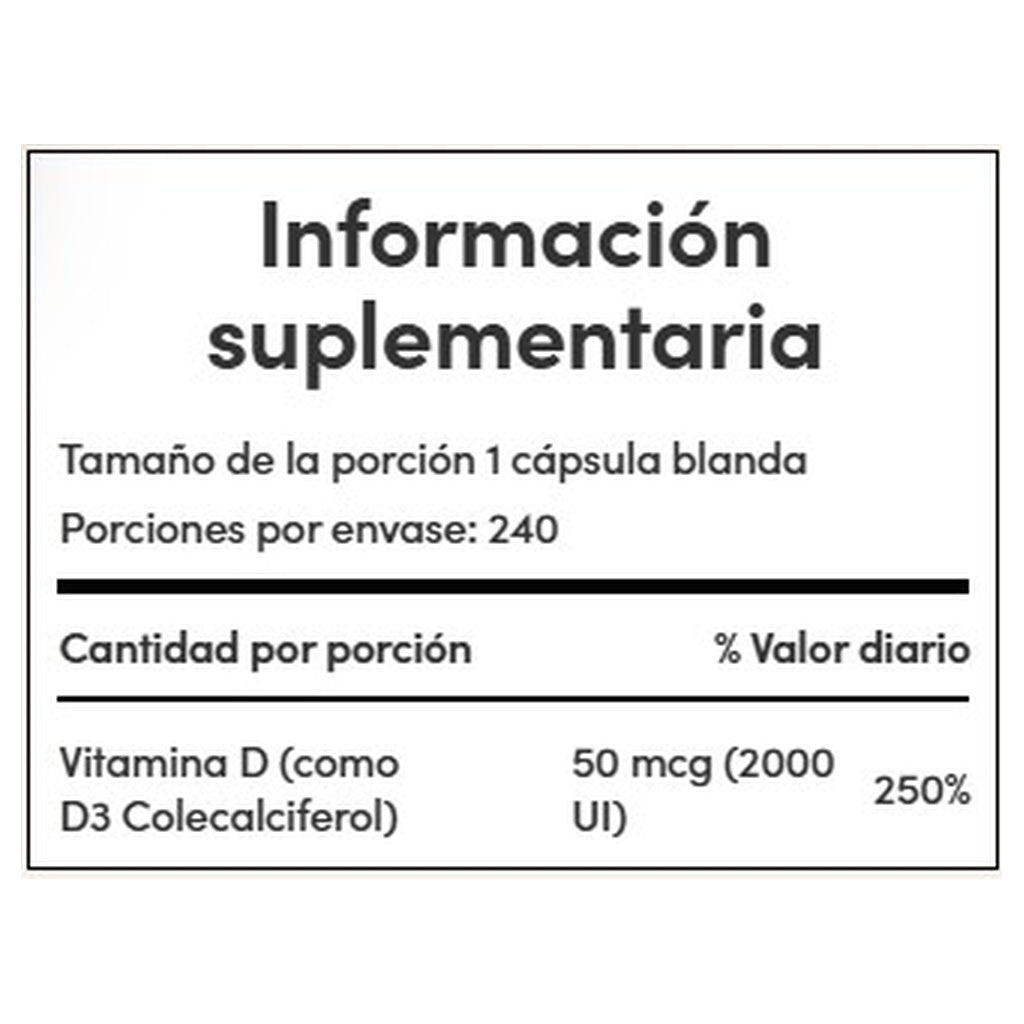 Suplemento Nature's Bounty Vitamina D3 2000 IU 240 Cápsulas - Fortalece Defensas Imagen 2
