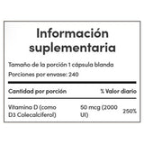 Suplemento Nature's Bounty Vitamina D3 2000 IU 240 Cápsulas - Fortalece Defensas Imagen 2