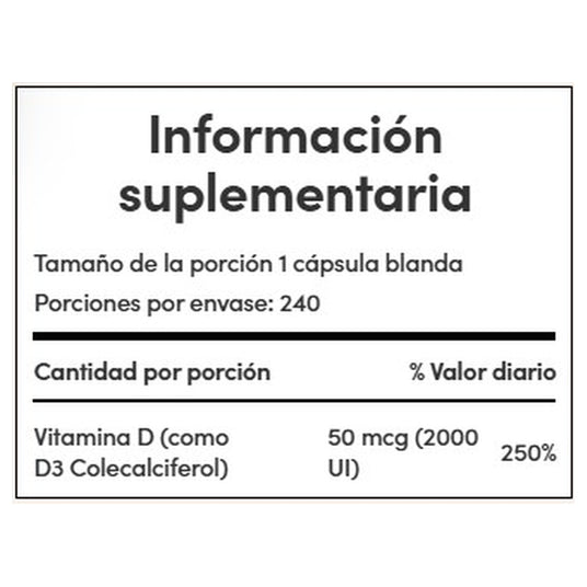 Suplemento Nature's Bounty Vitamina D3 2000 IU 240 Cápsulas - Fortalece Defensas Imagen 2