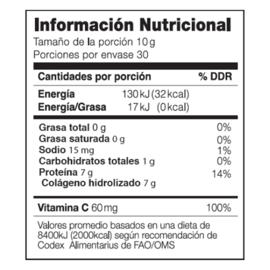 [imagen 5] Tabla Nutricional Powerlab Colágeno –Absorción celular mejorada para adultos mayores de 40 años.