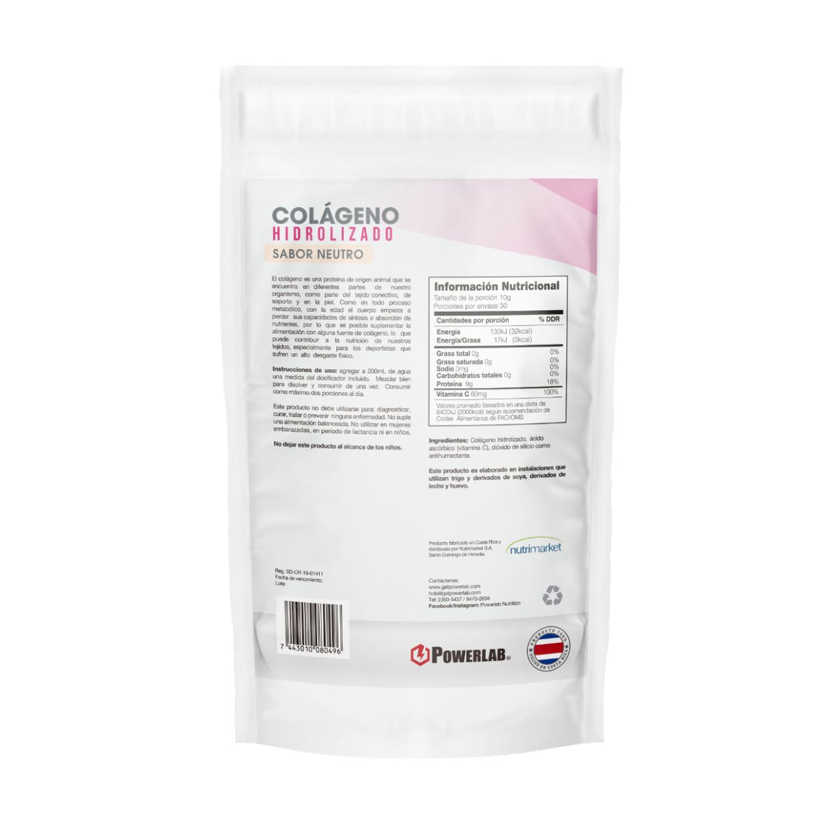 Colágeno en Polvo PowerLab Hidrolizado Sabor Neutro 300g
