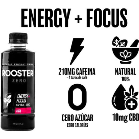 Bebida Energizante Saborizada Uva Cbd Rooster Natural Boos Envase 300 Ml - Energía deportiva 1