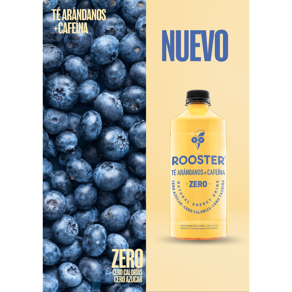Té arándanos con cafeína natural Rooster 600 ml sin taurina [imagen 4]