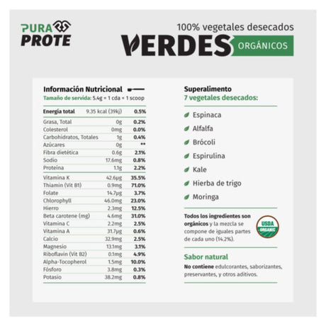 Verdes Orgánicos Pura Prote 300g - Energía deportiva 2